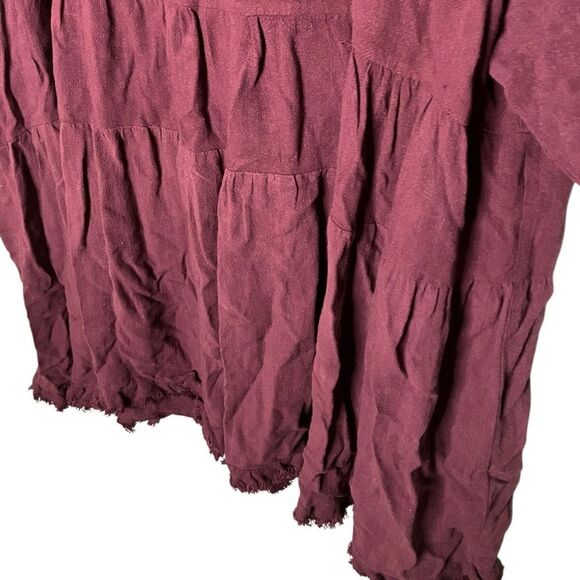 Umgee Linen Blend Tiered Tunic Top Bohemian Autumn Witchy Fairy Burgundy 2X - Picture 3 of 7